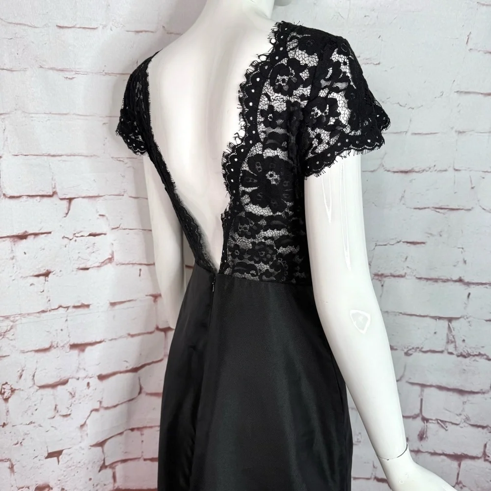 NOIR by Lazaro Black Chantilly Lace Silk Organza Formal Evening Gown Size 12 - Picture 2 of 16